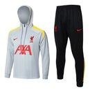 Mens Liverpool Hoodie Sweatshirt + Pants Training Suit Light Grey 2024/25