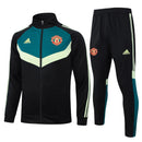Mens Manchester United Jacket + Pants Training Suit Green - Black 2024/25