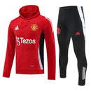 Mens Manchester United Hoodie Sweatshirt + Pants Training Suit Red 2024/25