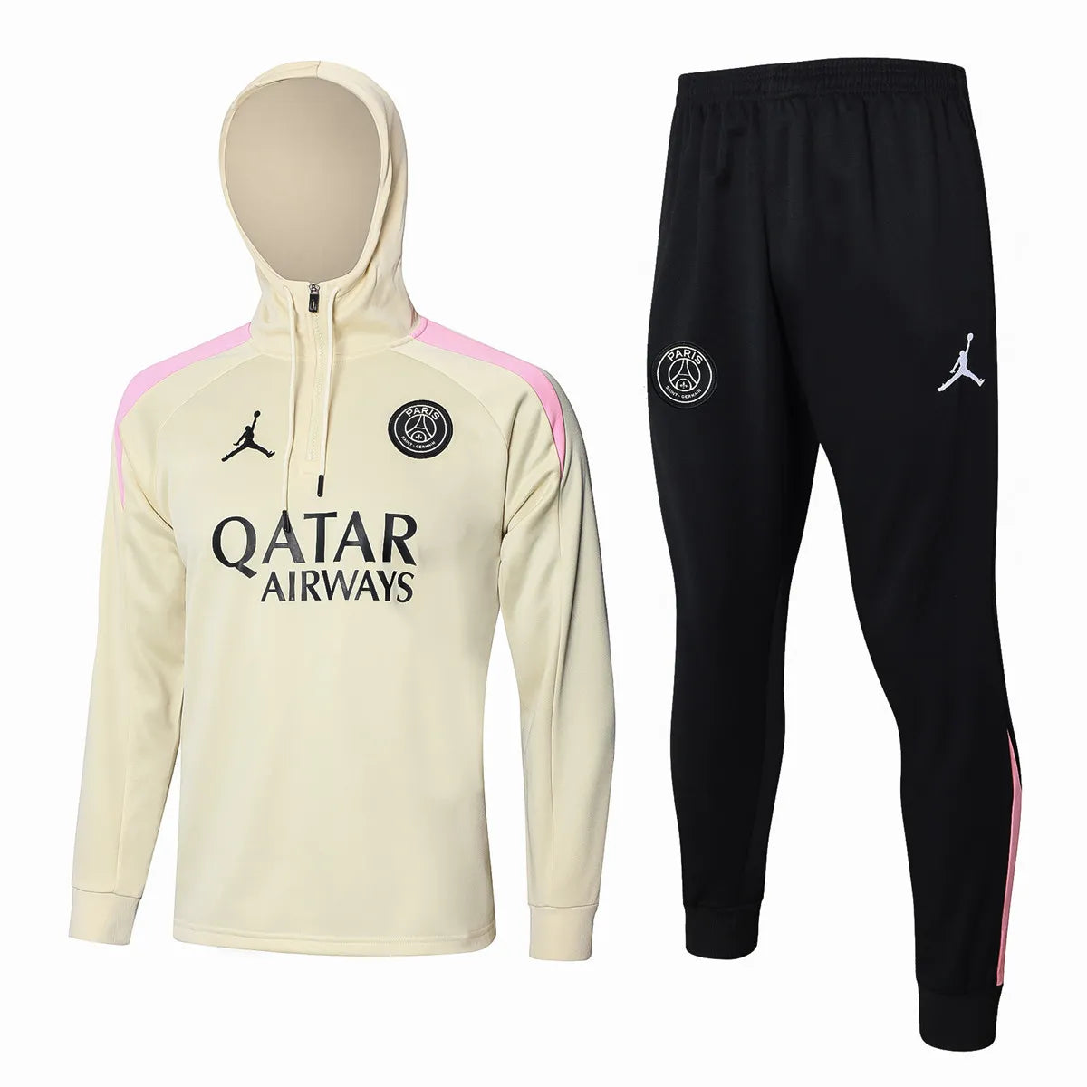 Mens PSG x Jordan Hoodie Sweatshirt + Pants Training Suit Apricot 2024/25