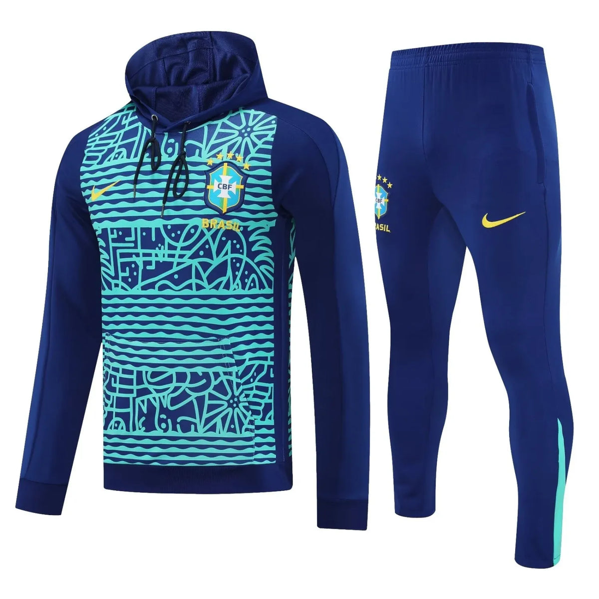 Mens Brazil Hoodie Sweatshirt + Pants Training Suit Navy Green-Patterns 2025