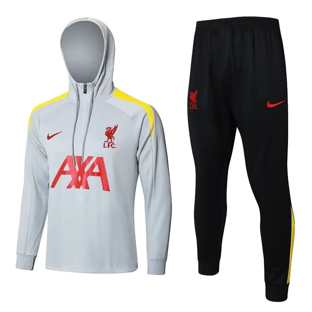 Mens Liverpool Hoodie Sweatshirt + Pants Training Suit Light Grey 2024/25
