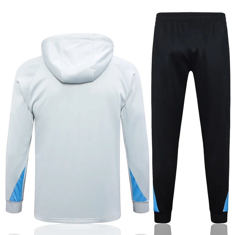Mens PSG Hoodie Sweatshirt + Pants Training Suit Light Grey 2024/25