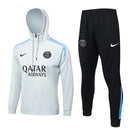 Mens PSG Hoodie Sweatshirt + Pants Training Suit Light Grey 2024/25
