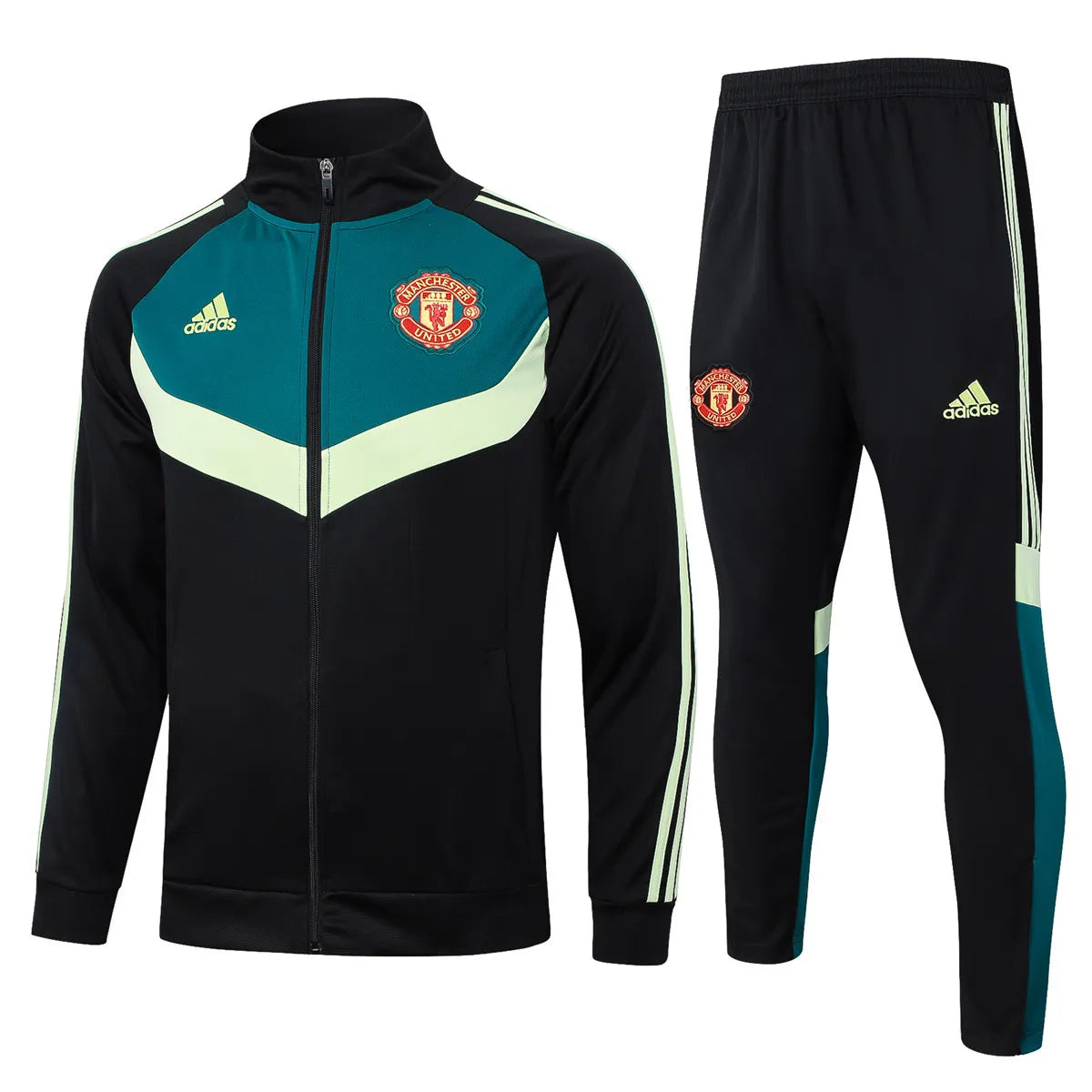 Mens Manchester United Jacket + Pants Training Suit Green - Black 2024/25