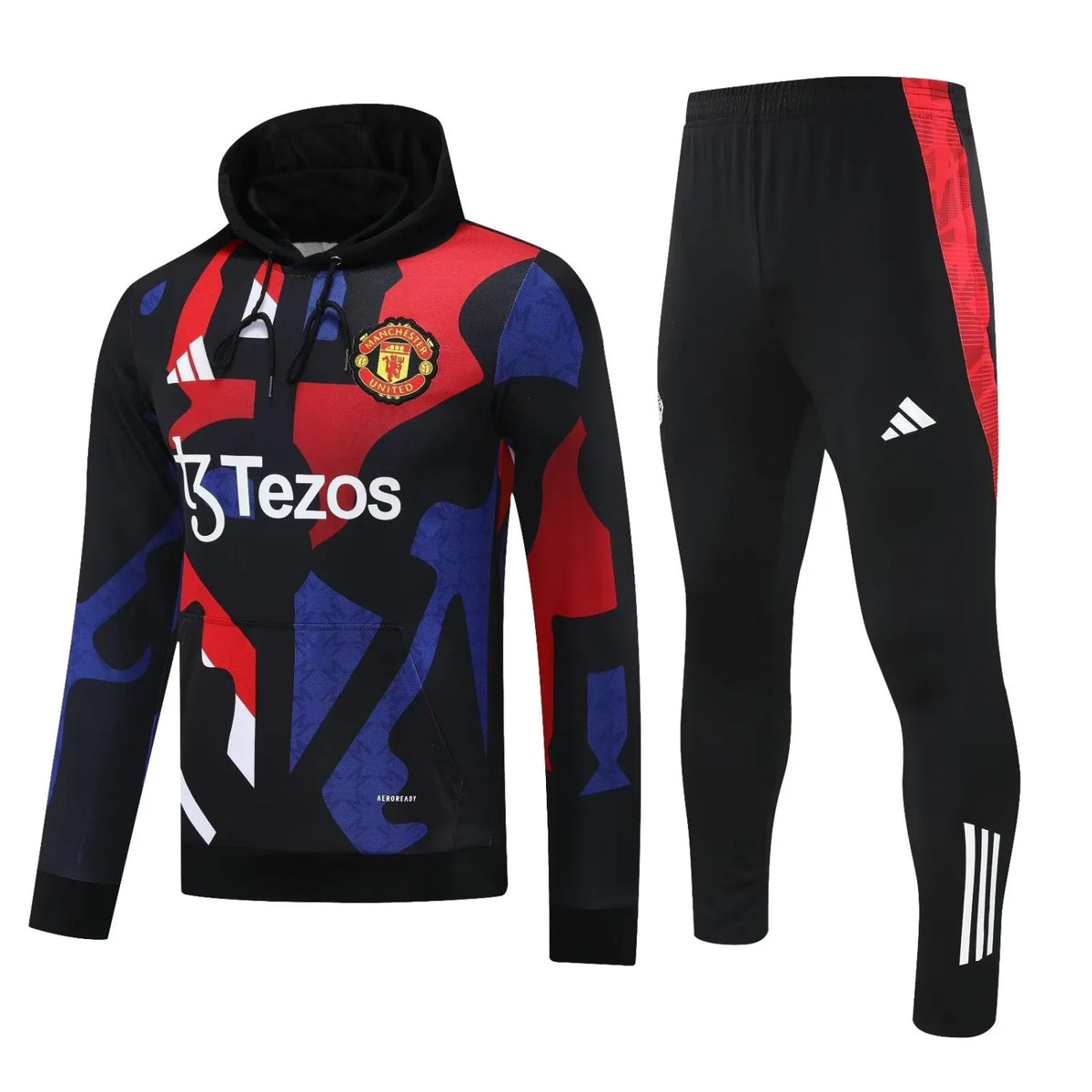 Mens Manchester United Hoodie Sweatshirt + Pants Training Suit Black II 2024/25