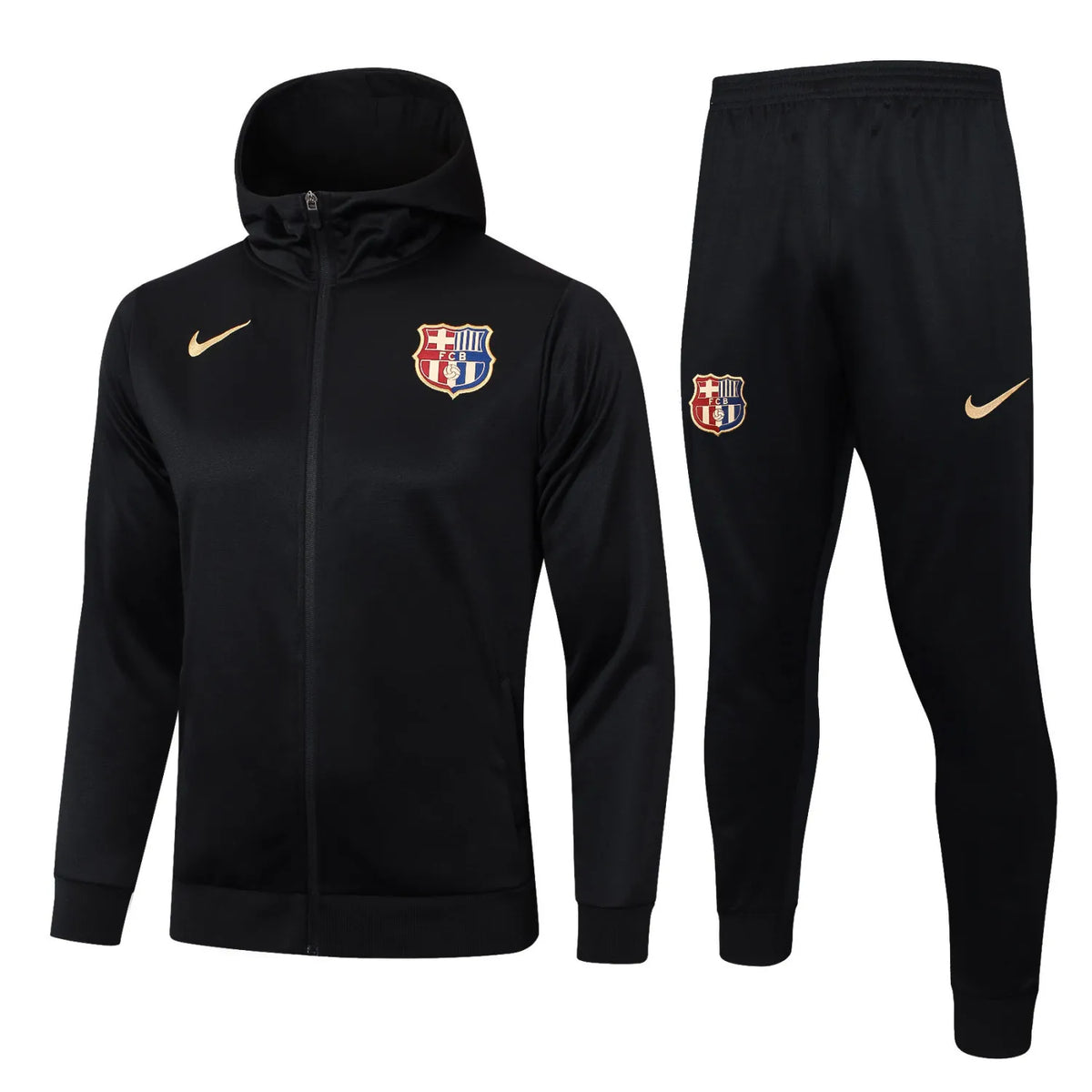 Mens Barcelona Hoodie Jacket + Pants Training Suit Black 2024/25
