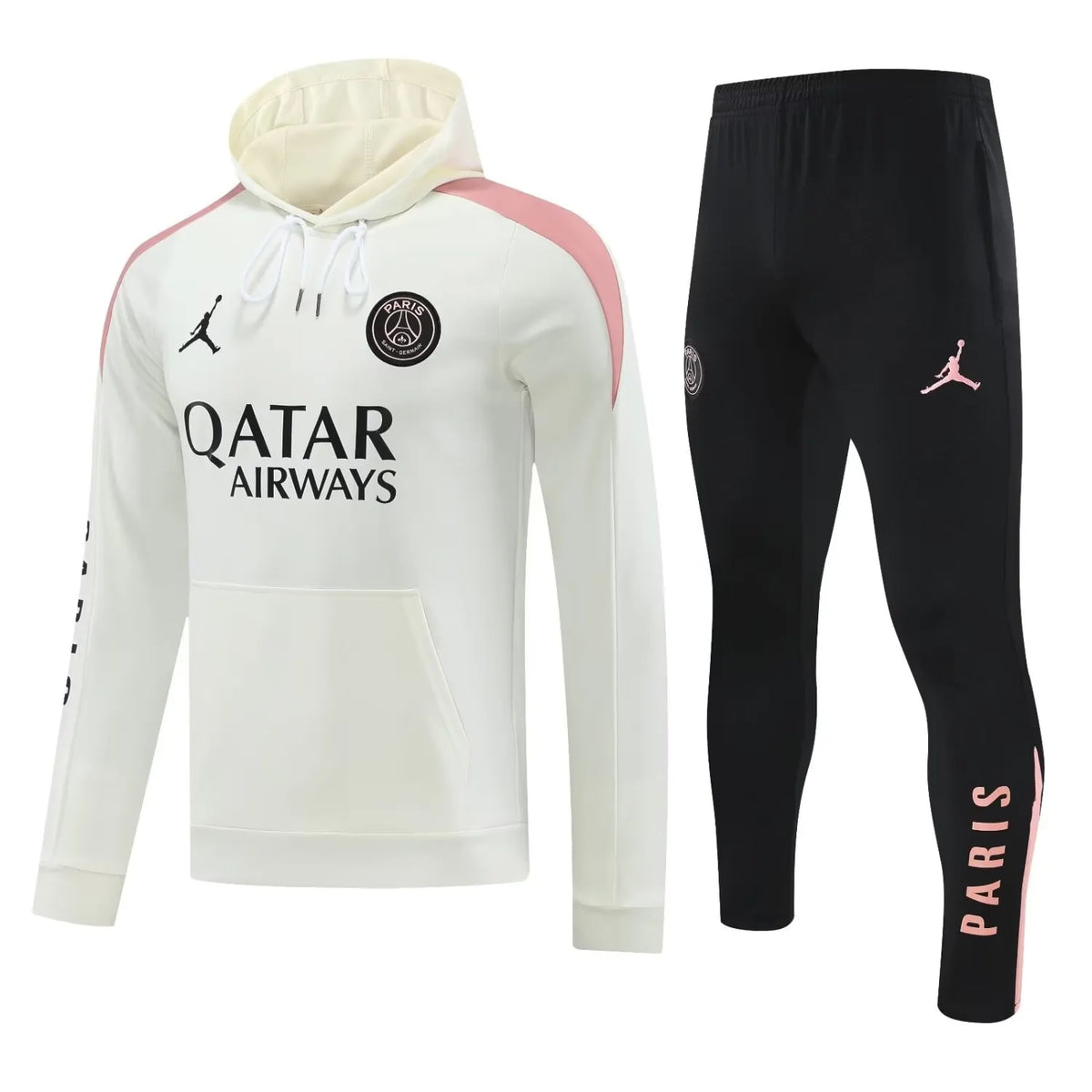 Mens PSG Hoodie Sweatshirt + Pants Training Suit Cream 2024/25