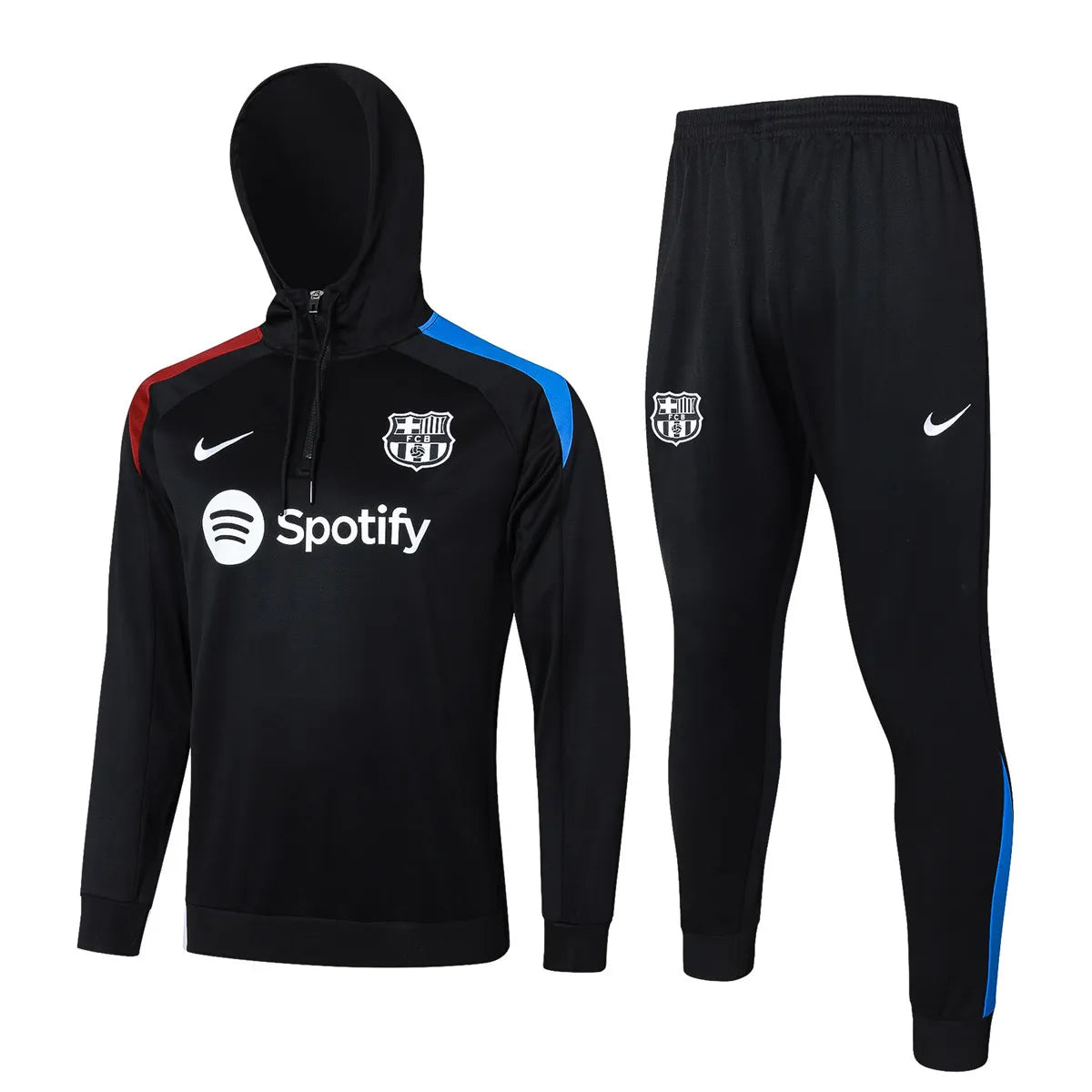 Mens Barcelona Hoodie Sweatshirt + Pants Training Suit Black 2024/25