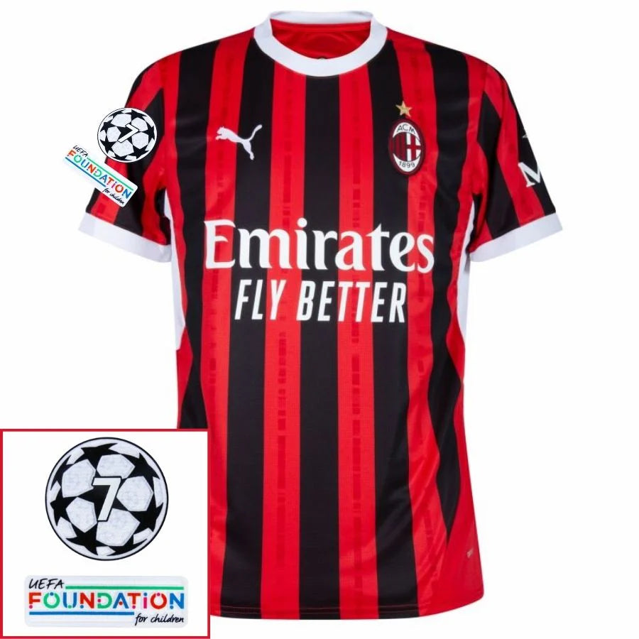AC Milan 2024/25 I Home Fan Jersey  - Patchs UCL UEFA  Foundation (Official Printing)
