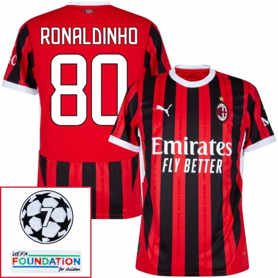 AC Milan 2024/25 I Home RONALDINHO #80 - Patchs UCL UEFA  Foundation (Official Printing)