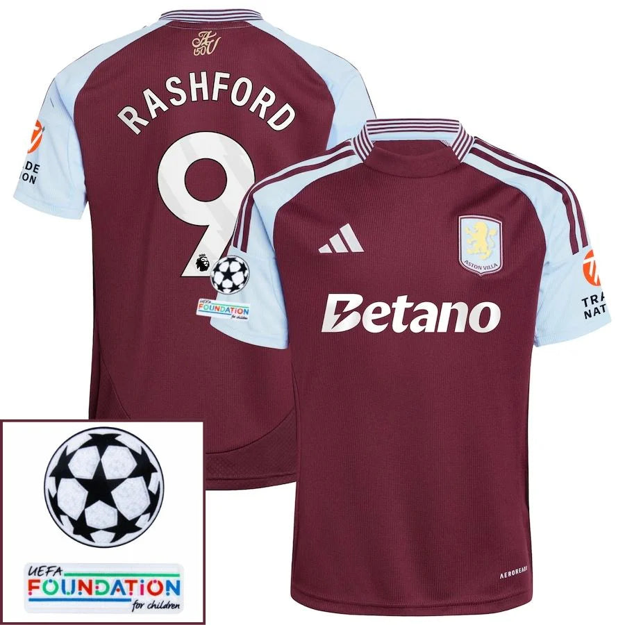 Aston Villa 2024/25 I Home RASHFORD #9 - Patchs UCL UEFA  Foundation (Official Printing)