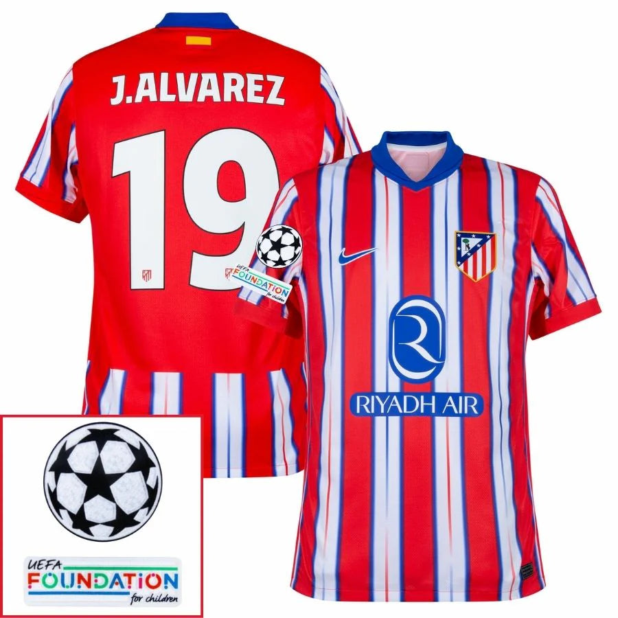 Atletico Madrid 2024/25 I Home J. ALVAREZ #19 - Patchs UCL UEFA  Foundation (Official Printing)