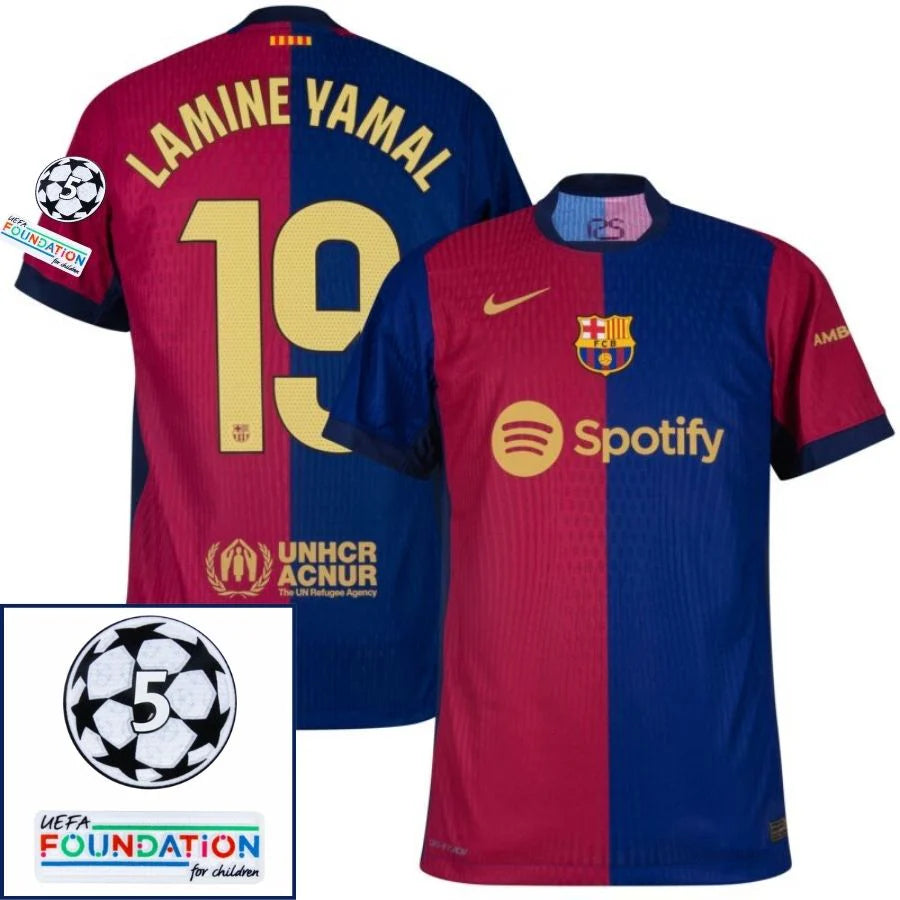 Barcelona 2024/25 I Home LAMINE YAMAL #19 - Patchs UCL UEFA  Foundation (Official Printing)