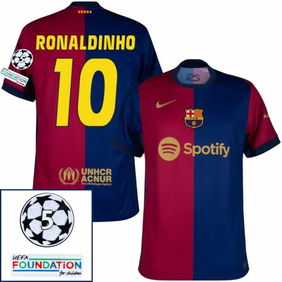 Barcelona 2024/25 I Home RONALDINHO #10 - Patchs UCL UEFA  Foundation (Official Printing)