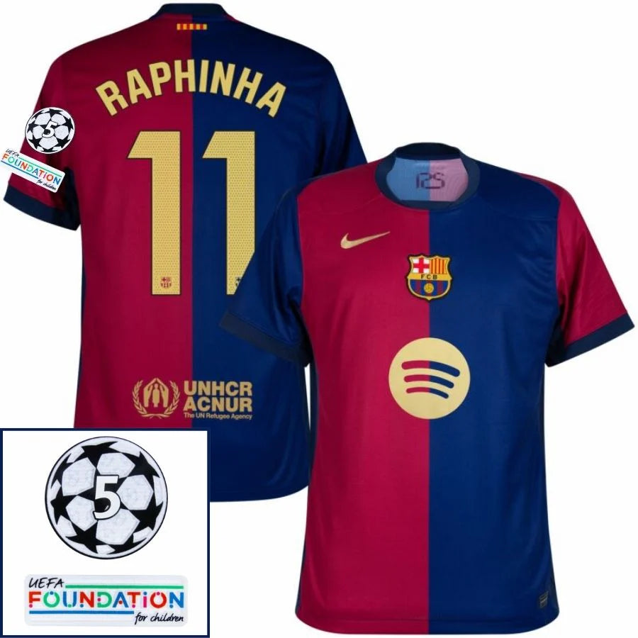 Barcelona 2024/25 I Home RAPHINHA #11 - Patchs UCL UEFA  Foundation (Official Printing)