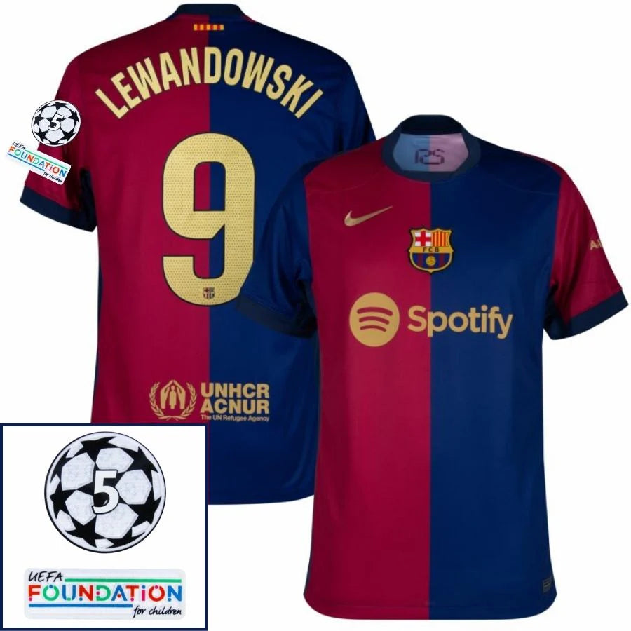 Barcelona 2024/25 I Home LEWANDOWSKI #9 - Patchs UCL UEFA  Foundation (Official Printing)
