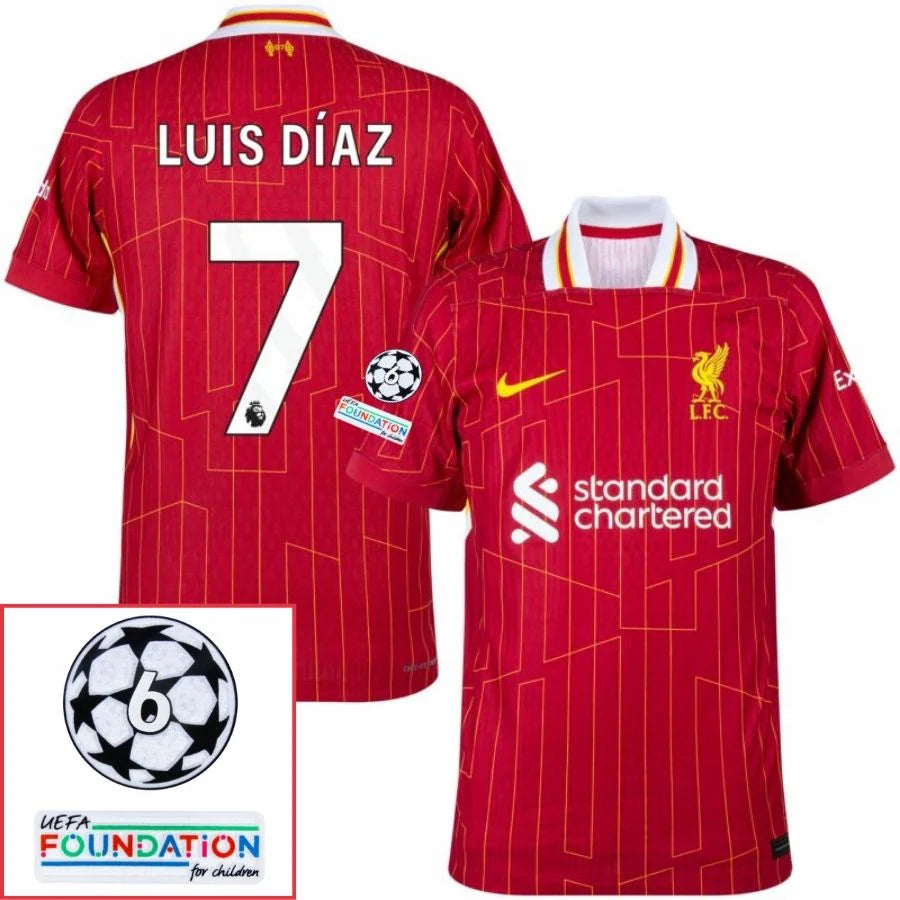 Liverpool 2024/25 I Home LUIS DIAZ #7 - Patchs UCL UEFA  Foundation (Official Printing)