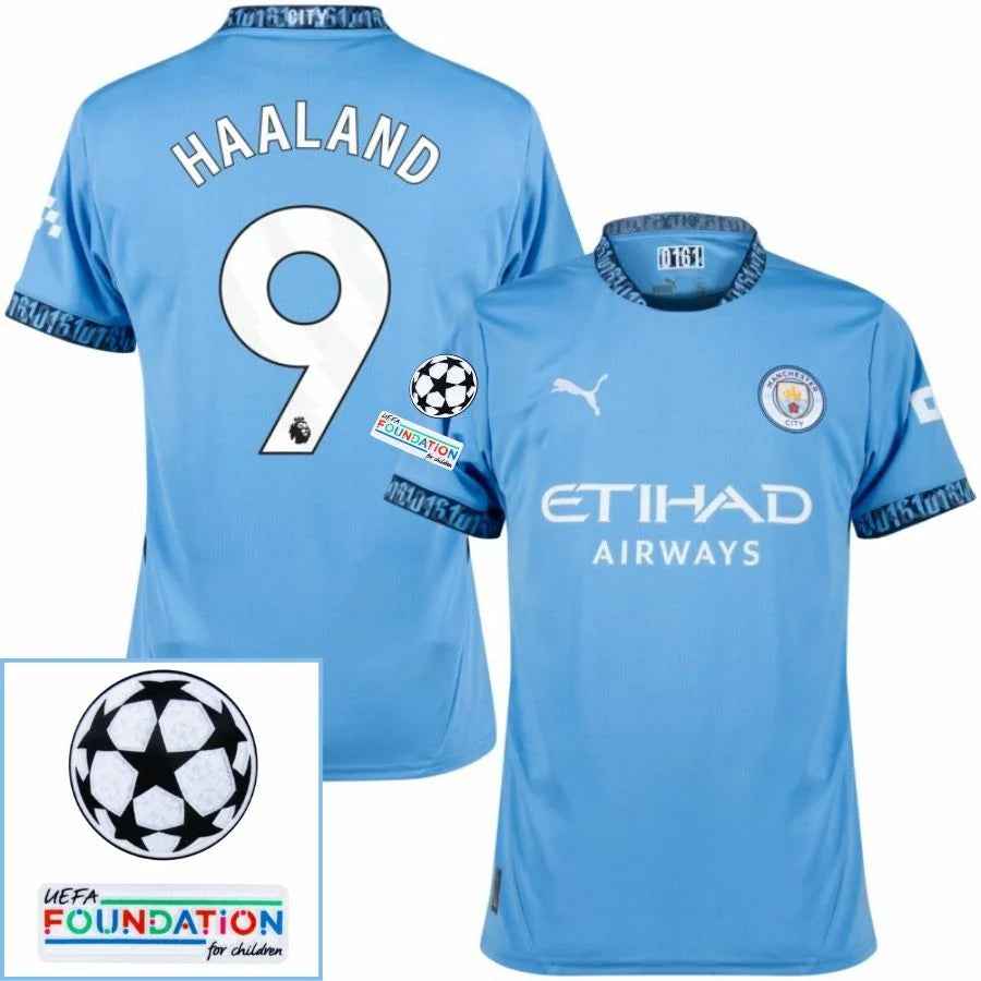 Manchester City 2024/25 I Home HAALAND #9 - Patchs UCL UEFA  Foundation (Official Printing)