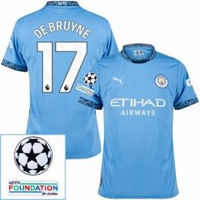 Manchester City 2024/25 I Home DE BRUYNE #17 - Patchs UCL UEFA  Foundation (Official Printing)