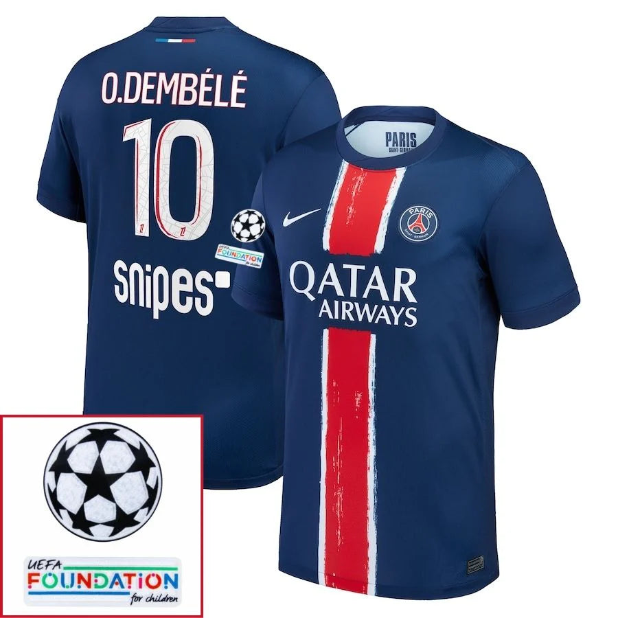 Paris Saint-Germain 2024/25 I Home O.DEMBELE #10 - Patchs UCL UEFA  Foundation (Official Printing)