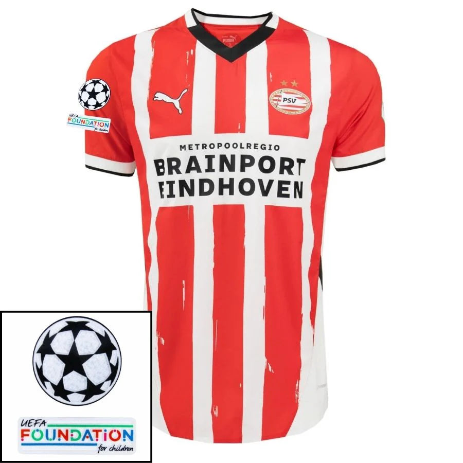 PSV Eindhoven 2024/25 I Home Fan Jersey - Patchs UCL UEFA  Foundation (Official Printing)
