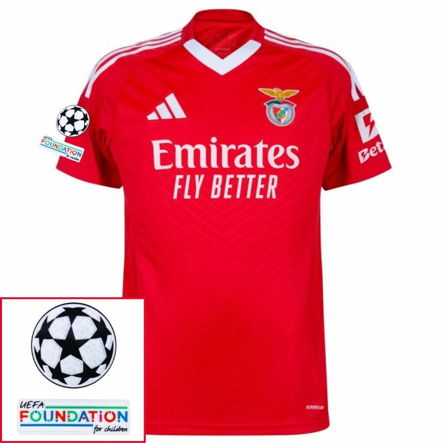 Benfica 2024/25 I Home Fan Jersey - Patchs UCL UEFA  Foundation (Official Printing)