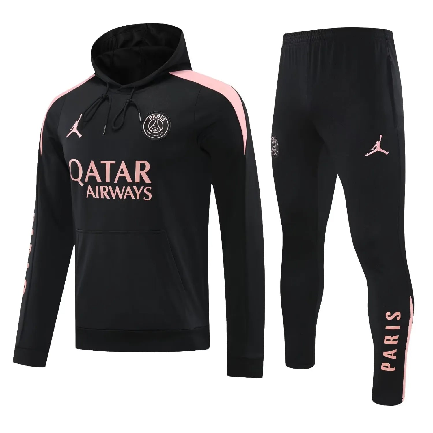 Mens PSG Hoodie Sweatshirt + Pants Training Suit Black 2024/25
