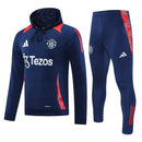 Mens Manchester United Hoodie Sweatshirt + Pants Training Suit Navy 2024/25