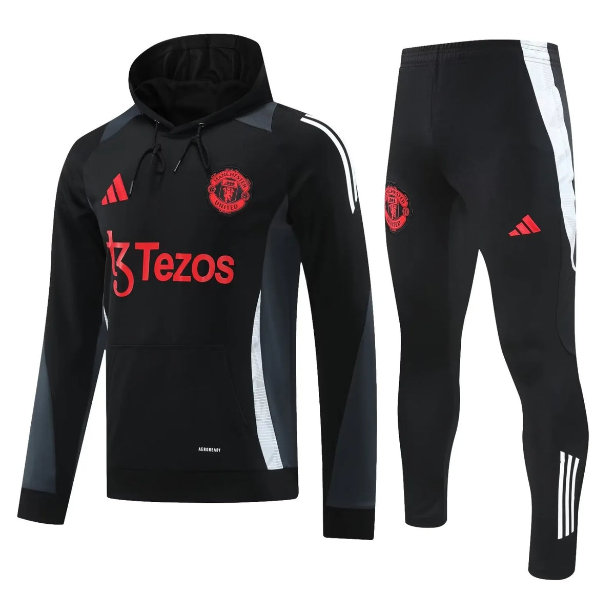 Mens Manchester United Hoodie Sweatshirt + Pants Training Suit Black 2024/25