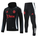 Mens Manchester United Hoodie Sweatshirt + Pants Training Suit Black 2024/25